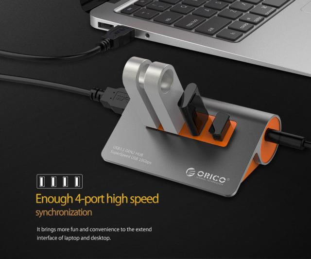 Хъб Orico USB 3.1 Gen2 10Gbps HUB 4 port Aluminum Grey/Orange - M3H4-G2-OG