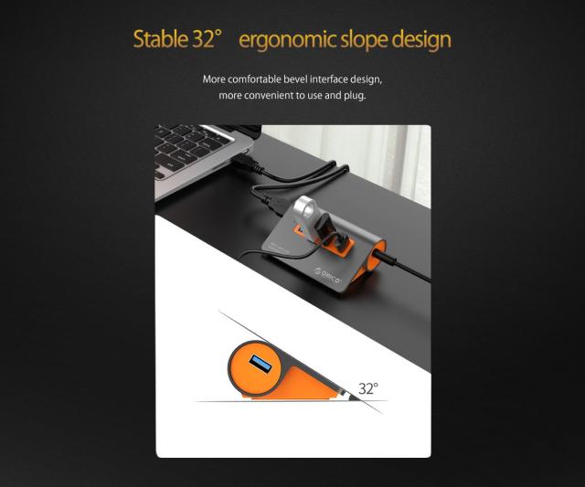 Хъб Orico USB 3.1 Gen2 10Gbps HUB 4 port Aluminum Grey/Orange - M3H4-G2-OG