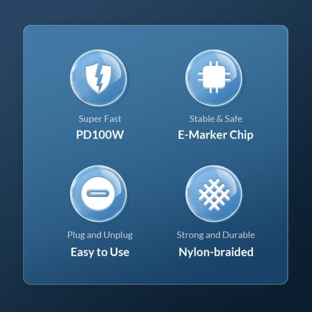 Кабел Orico USB C-to-C PD 100W Charging 0.5m Black