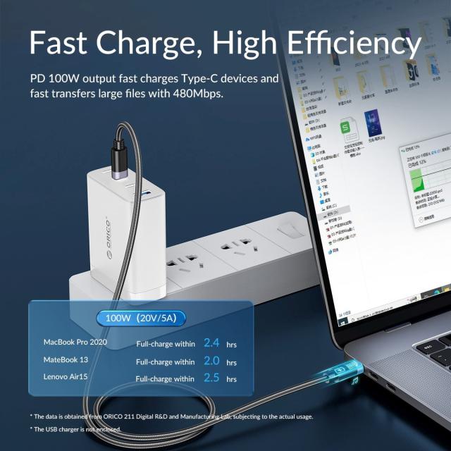 Кабел Orico USB C-to-C PD 100W Charging 0.5m Black