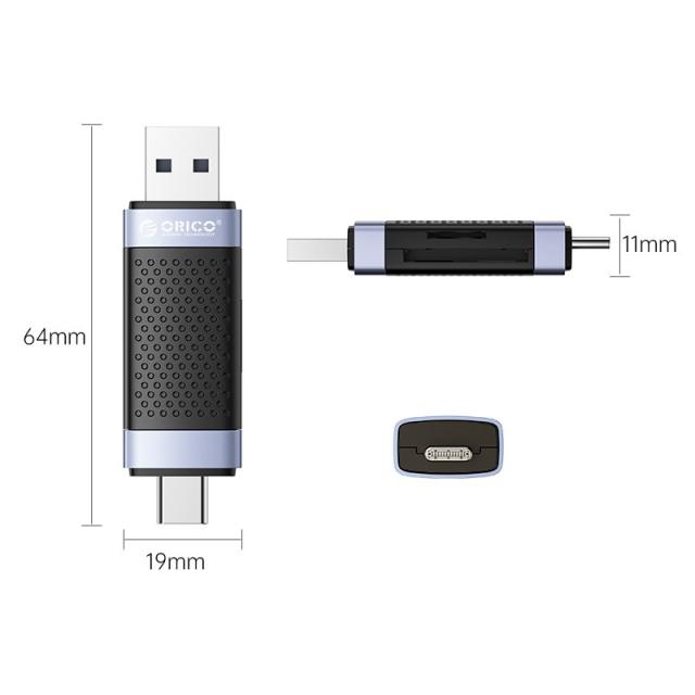 Четец за карти Orico Card Reader USB Type C/A, SD/Micro SD, Black