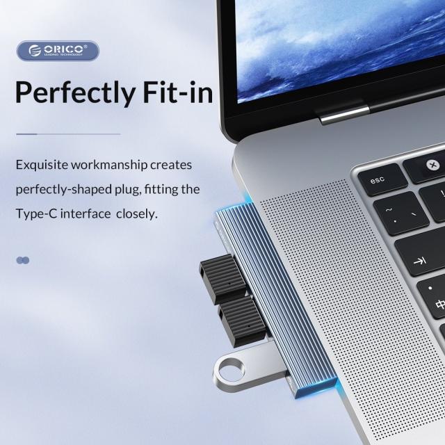  Хъб Orico USB3.0/2.0 HUB 3 port TYPE C, Aluminum - AH-W13-GY