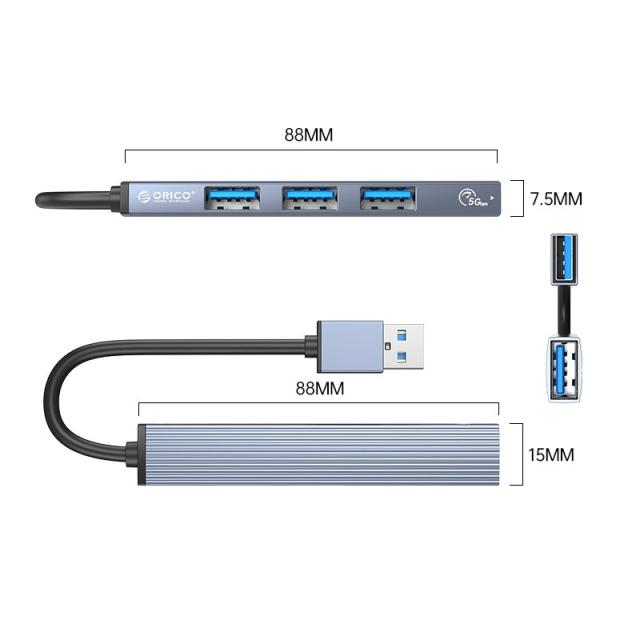 Хъб Orico USB3.0/2.0 HUB 4 port, Aluminum - AH-A13-GY