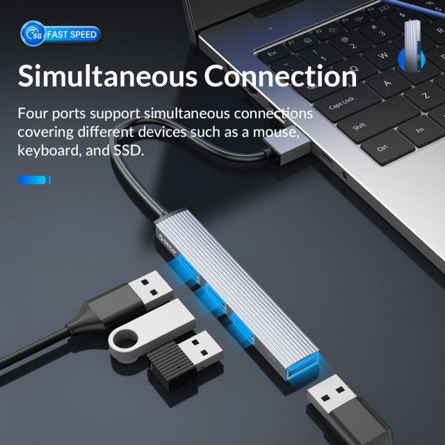 Хъб Orico USB3.0/2.0 HUB 4 port, Aluminum - AH-A13-GY