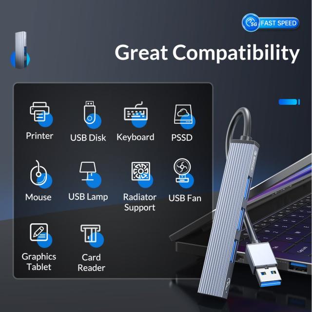 Хъб Orico USB3.0/2.0 HUB 4 port, Aluminum - AH-A13-GY