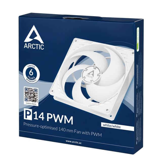 Вентилатор Arctic Fan 140mm P14 PWM, 4 pin PWM, бял