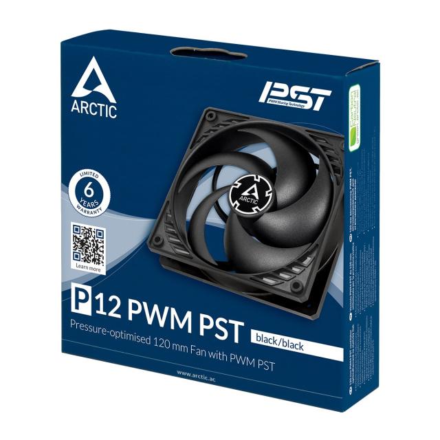 Вентилатор Arctic Fan 120mm P12 PWM PST, 200-1800rpm, 4-pin PWM, black/black 