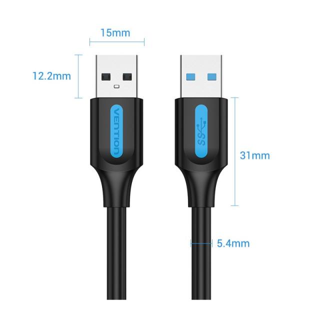 Кабел Vention USB-A мъжко към USB-A мъжко, USB 3.0 - 1.5m, Black