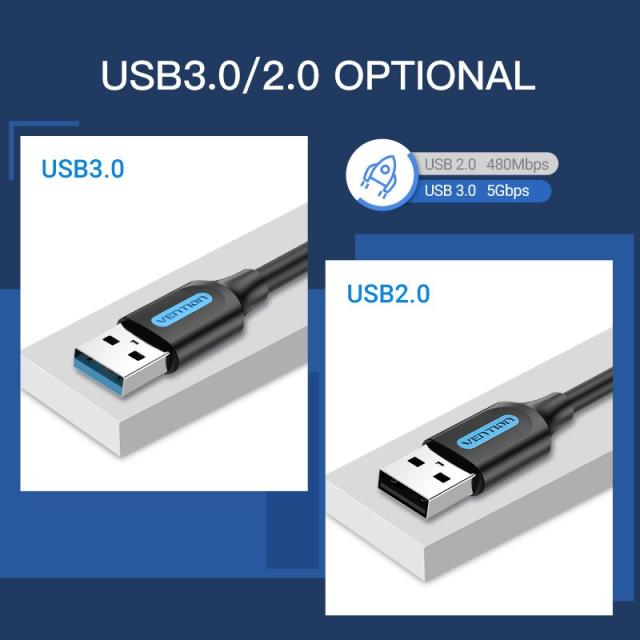 Кабел Vention USB-A мъжко към USB-A мъжко, USB 3.0 - 1.5m, Black