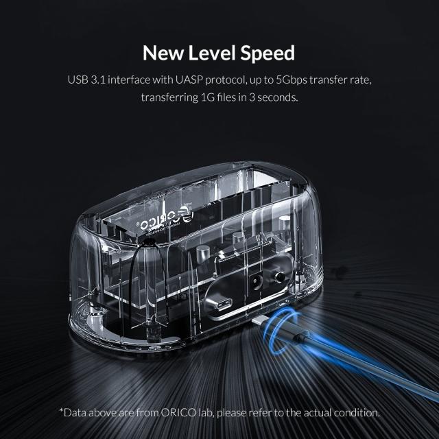 Докинг станция Orico, Storage - HDD/SSD Dock - 2.5 and 3.5 inch Type-C, transparent - 6139C3-EU-CR