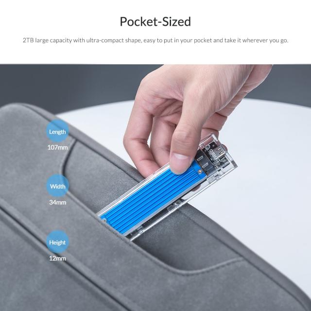 Кутия Orico за SSD, Storage - Case - M.2 NVMe/SATA M/B key - USB3.1 Type-C Gen.2 10Gbps, Blue - TCM2M-C3