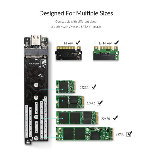 Кутия Orico за SSD, Storage - Case - M.2 NVMe/SATA M/B key - USB3.1 Type-C Gen.2 10Gbps, Blue - TCM2M-C3