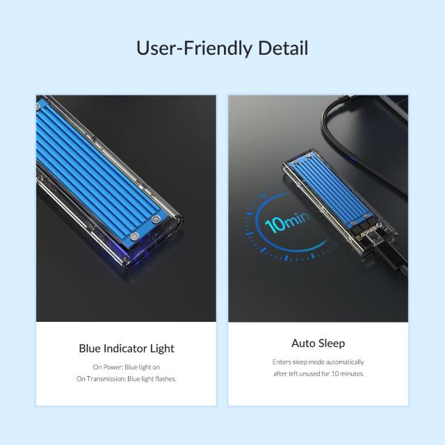 Кутия Orico за SSD, Storage - Case - M.2 NVMe/SATA M/B key - USB3.1 Type-C Gen.2 10Gbps, Blue - TCM2M-C3
