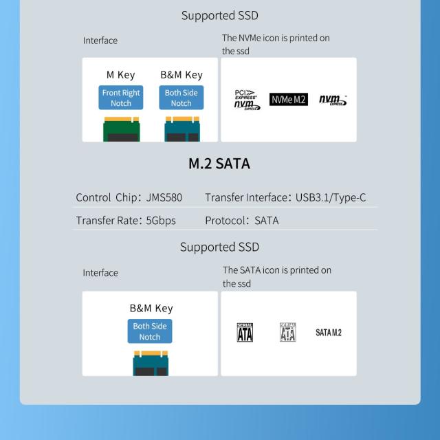 Кутия Orico за SSD, Storage - Case - M.2 NVMe/SATA M/B key - USB3.1 Type-C Gen.2 10Gbps, Blue - TCM2M-C3