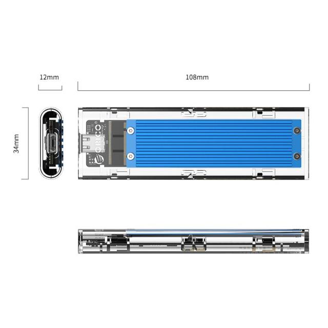 Кутия Orico за SSD, Storage - Case - M.2 NVMe/SATA M/B key - USB3.1 Type-C Gen.2 10Gbps, Blue - TCM2M-C3