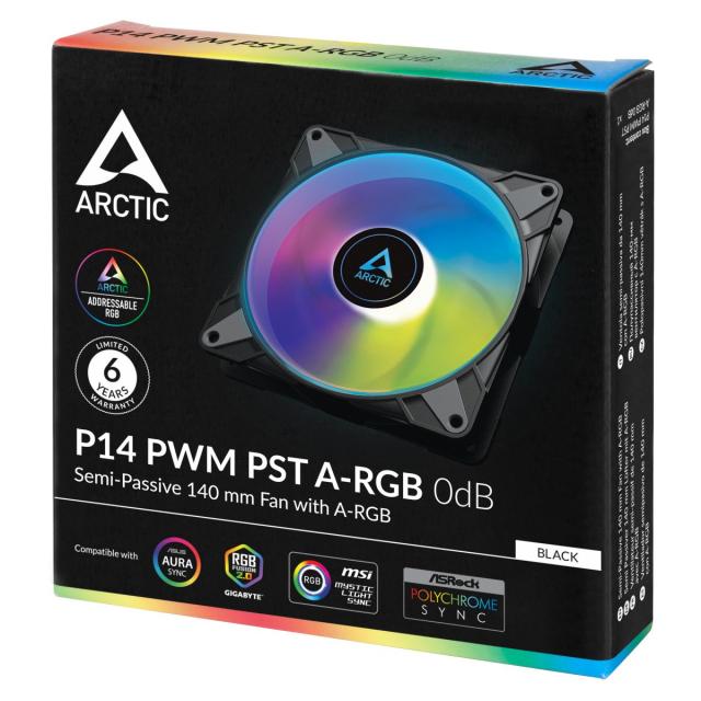 Вентилатор Arctic Fan 140mm P14 PWM PST A-RGB 0dB, 3 pin ADD-RGB 5V / 4 pin PWM