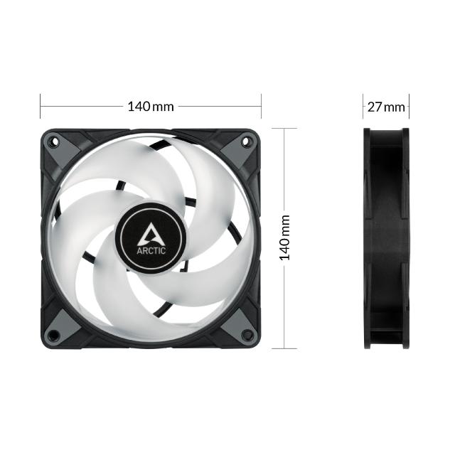 Вентилатор Arctic Fan 140mm P14 PWM PST A-RGB 0dB, 3 pin ADD-RGB 5V / 4 pin PWM