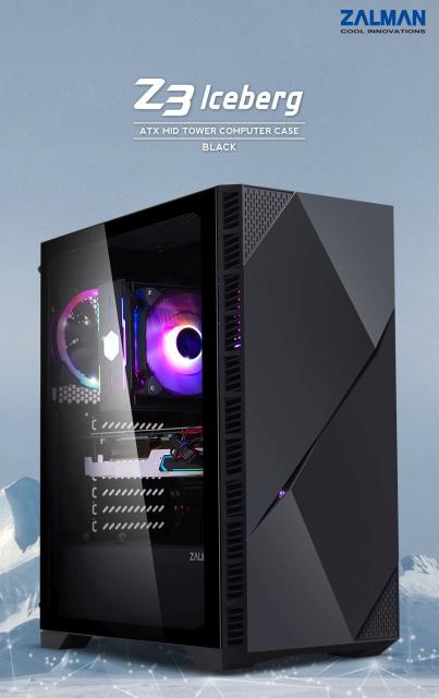 Kутия ZalmanZ3 ICEBERG BLACK, Middle Tower, E-ATX, ATX, mATX, Mini-ITX, ARGB, Tempered Glass