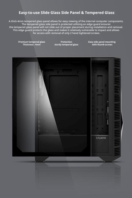Kутия ZalmanZ3 ICEBERG BLACK, Middle Tower, E-ATX, ATX, mATX, Mini-ITX, ARGB, Tempered Glass