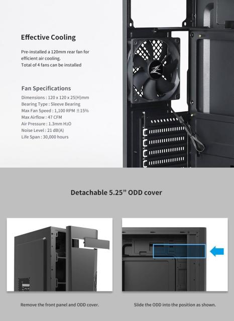 Кутия Zalman ZM-T8, 1x USB 3.0, 2x USB 2.0, ATX/Micro ATX/Mini-ITX, Черна