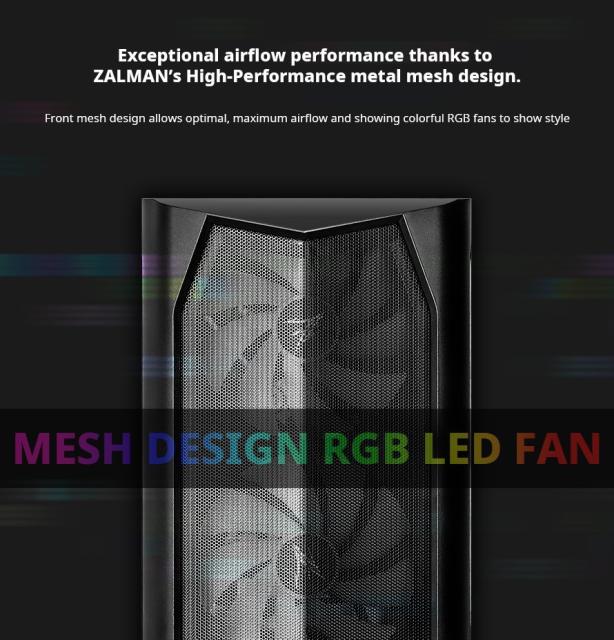 Кутия Zalman ZM-N4 RGB, 1x USB 3.0, 2x USB 2.0, HD Audio Headphones HD, Audio Mic, ATX/Micro ATX/Mini-ITX, черна