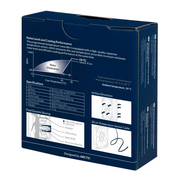 Вентилатор Arctic Fan F8 TC, 80mm/350-2000rpm, черен