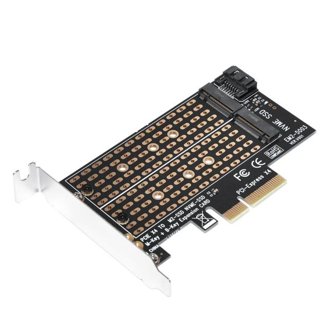 Контролер Makki, M2 SSD NVMe+SATA (M-key+B-key) to PCI Express 3.0 4x adapter - MAKKI-M2-PCIE-2X