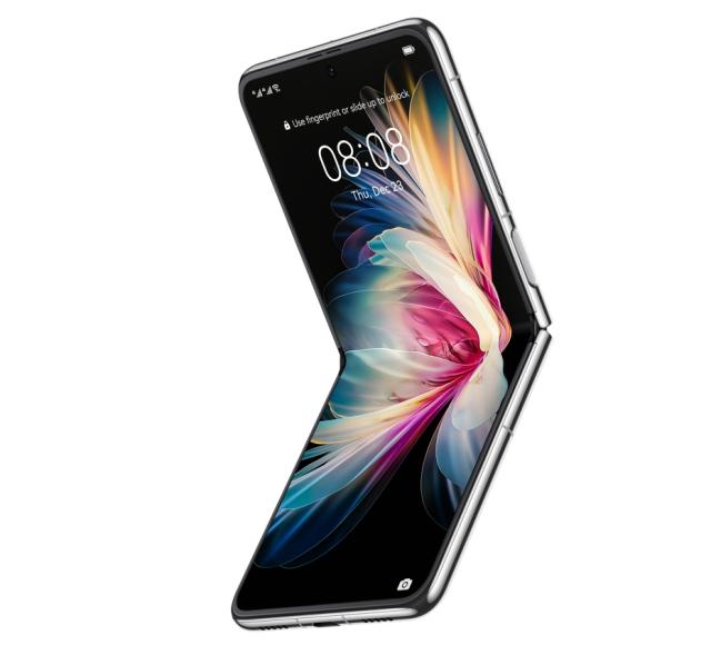 Мобилен телефон Huawei P50 Pocket, White, Bali-L29C, Foldable OLED 120Hz, 6.9" 1188 x 2790 + OLED 1.04" 340x340, Snapdragon 888 4G, 8GB +256GB, Camera MP 40+13+32 /10.7 MP, Wi-Fi 802.11 AX, BT 5.2, NFC, Li-Po 4000 mAh, USB Type-C, EMUI 12