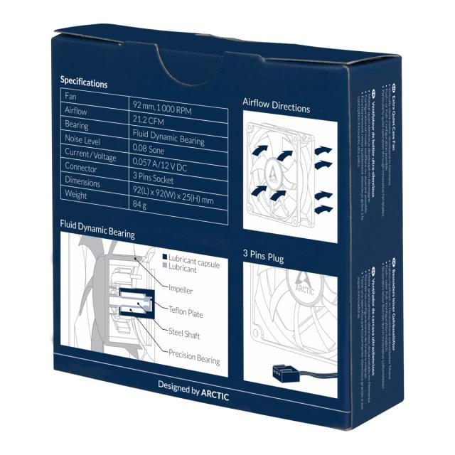 Вентилатор Arctic Fan F9 Silent (black) - 92mm/1000rpm, черен, 3-pin