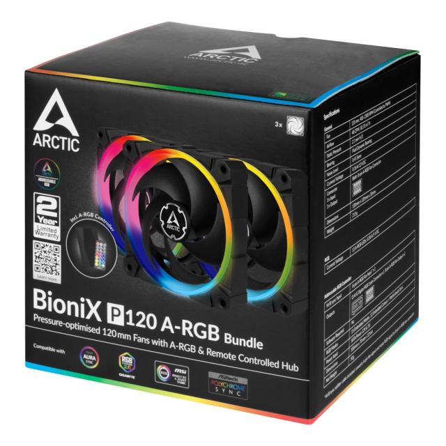 Kомплект вентилатор Arctic Fan SET 3x120mm, 4-pin PWM, BioniX P120 A-RGB Bundle with controller/remote