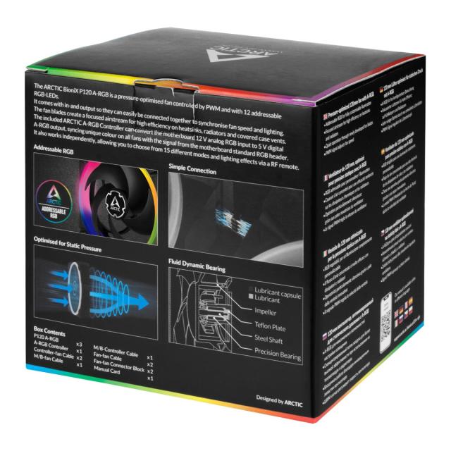 Kомплект вентилатор Arctic Fan SET 3x120mm, 4-pin PWM, BioniX P120 A-RGB Bundle with controller/remote