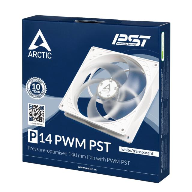 Вентилатор Arctic Fan 140mm P14 PWM PST, 200-1700rpm, White/Transparent, 4-pin PWM