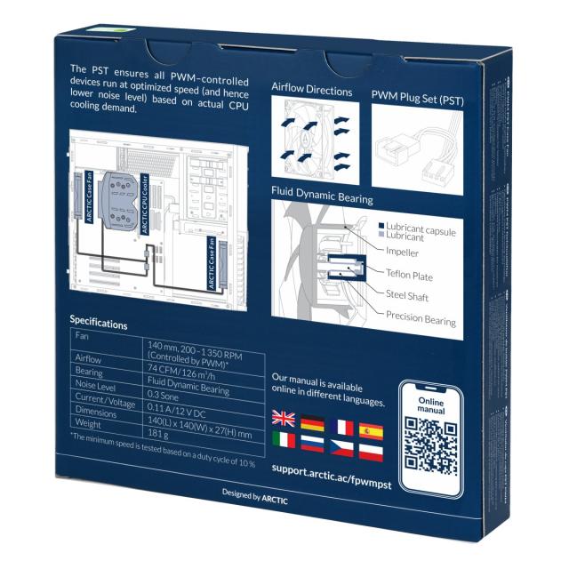 Вентилатор Arctic Fan F14 PWM PST, 140mm 200-1350rpm, черен, 4-pin PWM