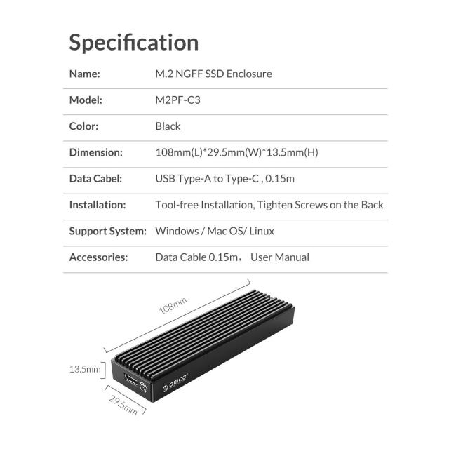 Външна кутия за диск Orico M.2 SATA B-key 5 Gbps