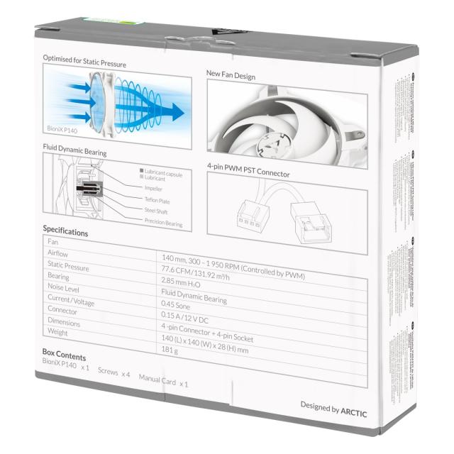 Вентилатор Arctic Fan 140mm BioniX P140 PWM PST - Grey/White, 4-pin PWM