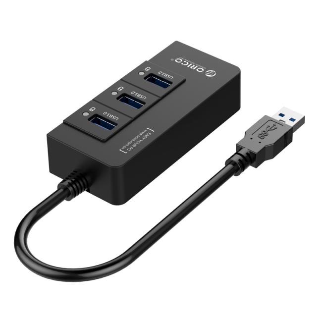 USB Хъб Orico 4 порта + LAN, USB 3.0 Type-A, черен