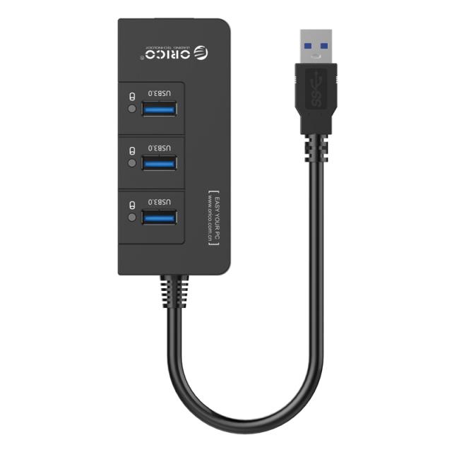 USB Хъб Orico 4 порта + LAN, USB 3.0 Type-A, черен