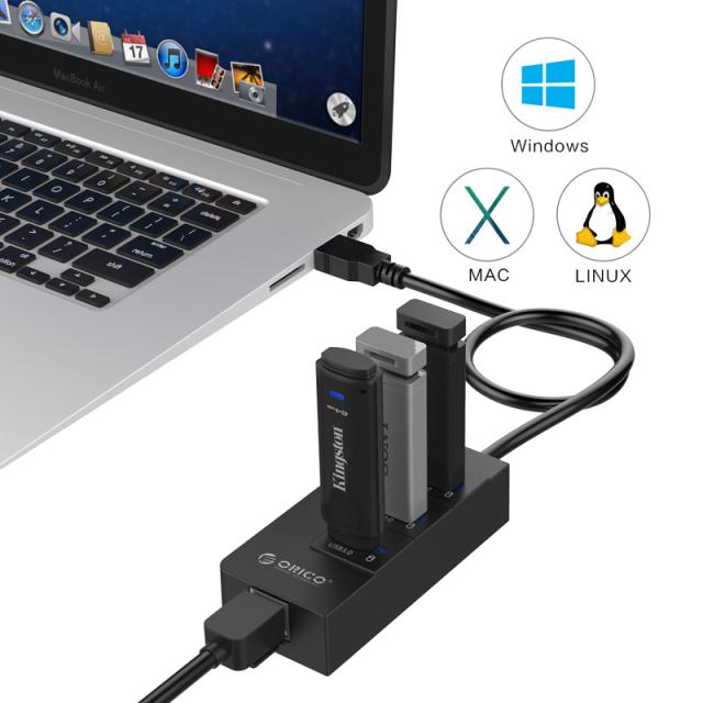 USB Хъб Orico 4 порта + LAN, USB 3.0 Type-A, черен