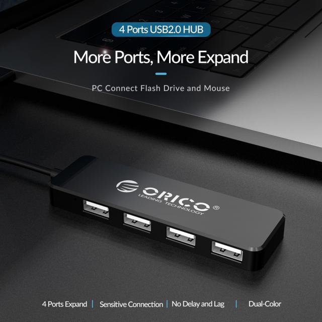 USB Хъб Orico 4 порта, USB 2.0 Type-A, черен