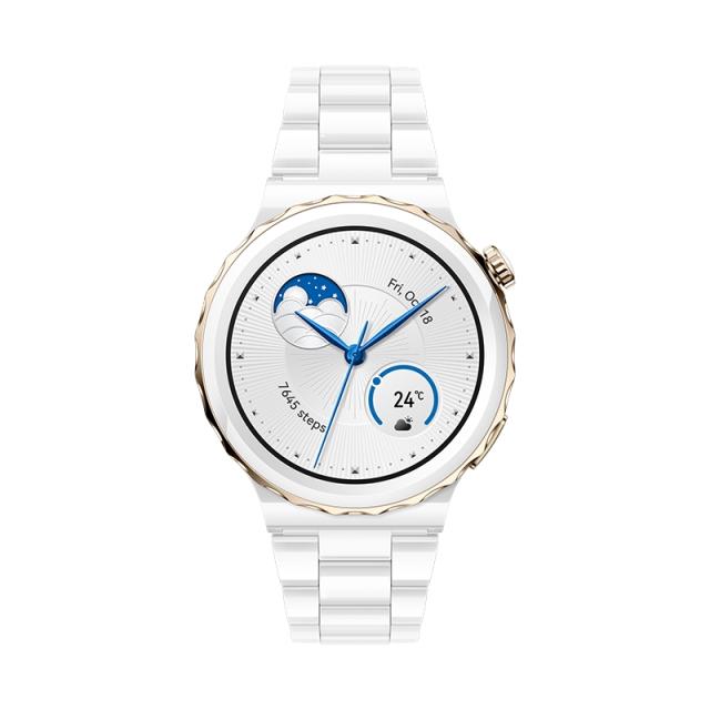 Часовник Huawei Watch GT 3 Pro 43mm, Frigga-B19T, 1.32", Amoled, 466x466, PPI 352, 4GB, Bluetooth 5.2, supports BLE/BR/EDR, 5ATM, Battery 292 maAh, White Ceramic Strap