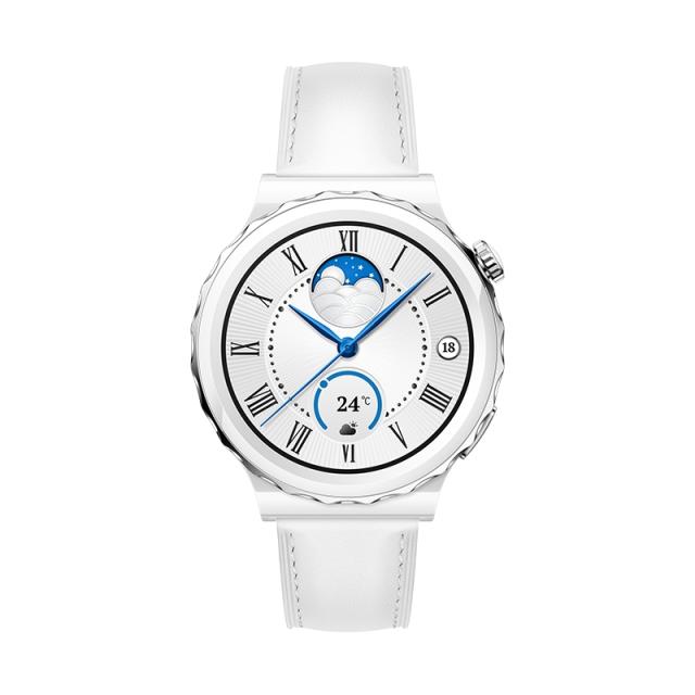 Часовник Huawei Watch GT 3 Pro 43mm, Frigga-B19V,  1.32", Amoled, 466x466, PPI 352, 4GB, Bluetooth 5.2, supports BLE/BR/EDR, 5ATM, Battery 292 maAh, White Leather Strap