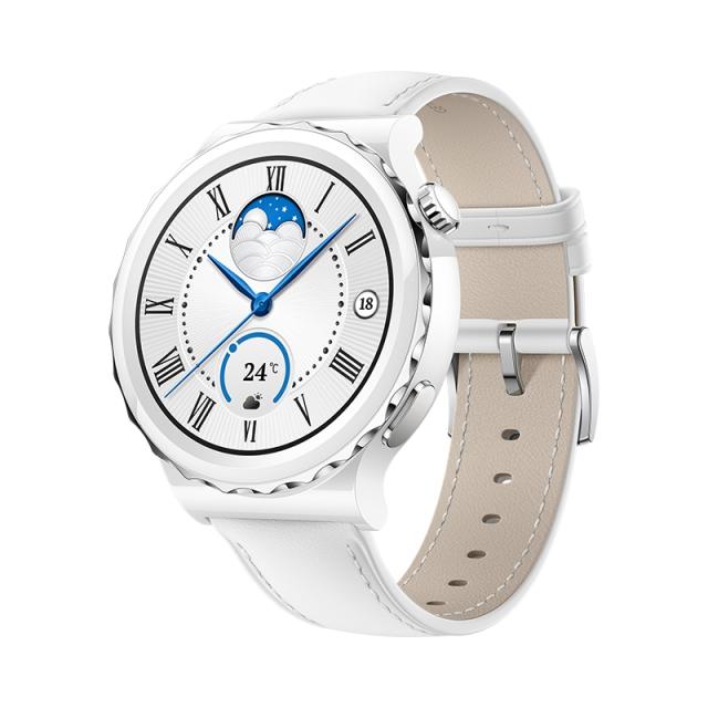 Часовник Huawei Watch GT 3 Pro 43mm, Frigga-B19V,  1.32", Amoled, 466x466, PPI 352, 4GB, Bluetooth 5.2, supports BLE/BR/EDR, 5ATM, Battery 292 maAh, White Leather Strap