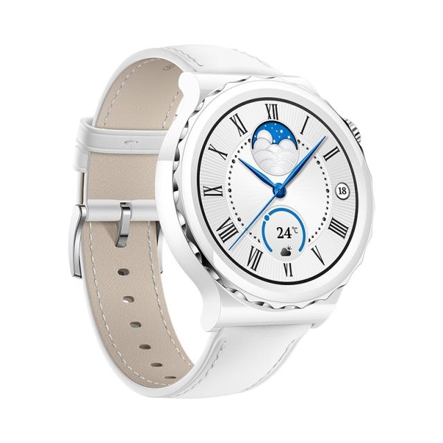 Часовник Huawei Watch GT 3 Pro 43mm, Frigga-B19V,  1.32", Amoled, 466x466, PPI 352, 4GB, Bluetooth 5.2, supports BLE/BR/EDR, 5ATM, Battery 292 maAh, White Leather Strap