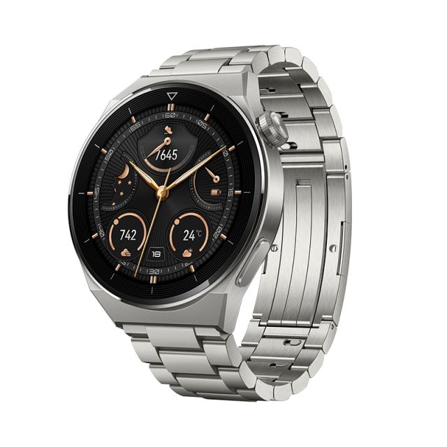 Часовник Huawei Watch GT 3 Pro 46mm, Odin-B19M, 1.43", Amoled, 466x466, PPI 326, 4GB, Bluetooth 5.2 supports BLE/BR/EDR, 5ATM, NFC, GPS, Battery 530 maAh, Light Titanium Case