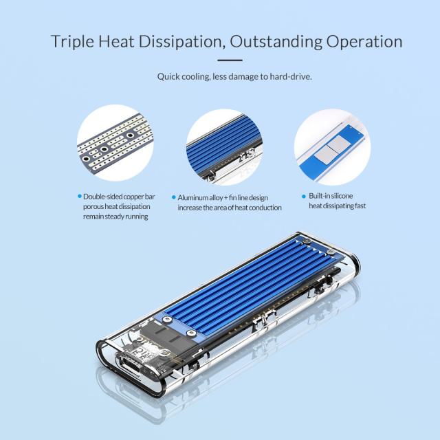 Кутия Orico за SSD, Storage - Case - M.2 NVMe M key - USB3.1 Type-C - TCM2-C3-BL