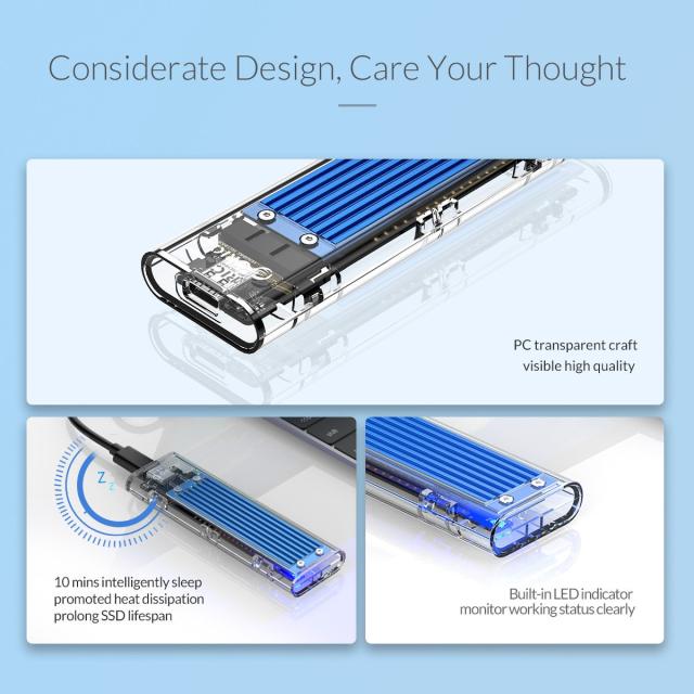 Кутия Orico за SSD, Storage - Case - M.2 NVMe M key - USB3.1 Type-C - TCM2-C3-BL