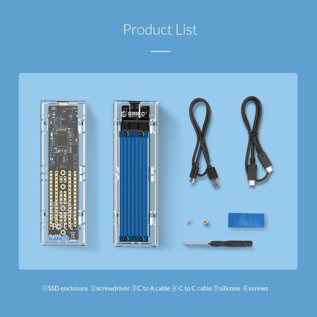 Кутия Orico за SSD, Storage - Case - M.2 NVMe M key - USB3.1 Type-C - TCM2-C3-BL