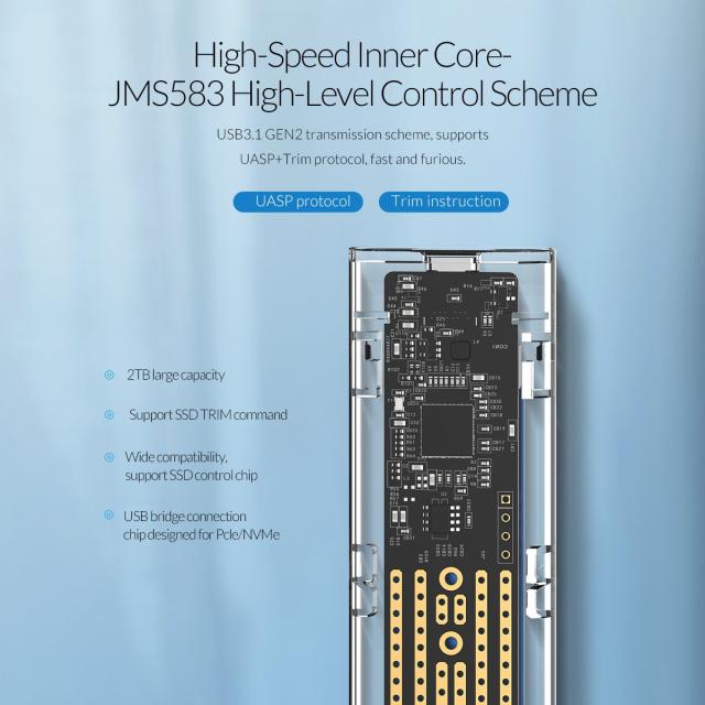Кутия Orico за SSD, Storage - Case - M.2 NVMe M key - USB3.1 Type-C - TCM2-C3-BL
