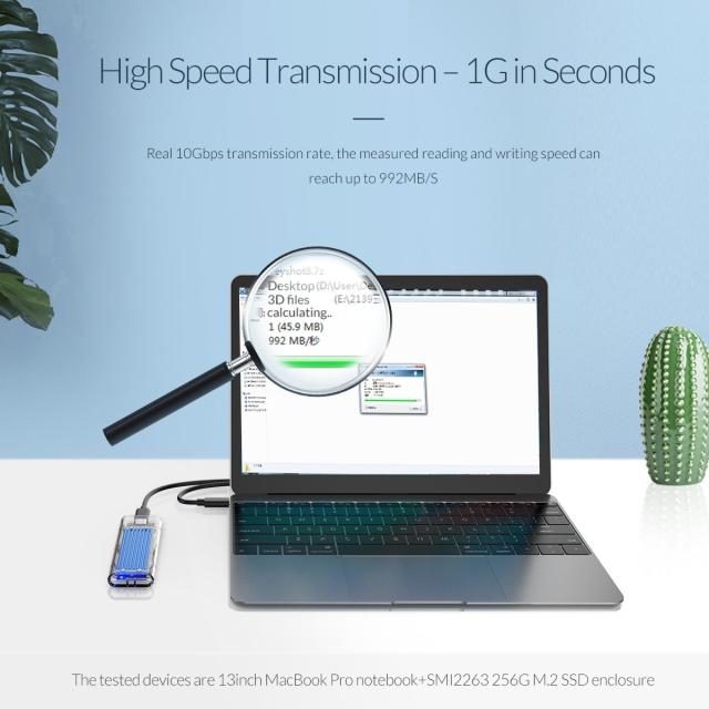 Кутия Orico за SSD, Storage - Case - M.2 NVMe M key - USB3.1 Type-C - TCM2-C3-BL