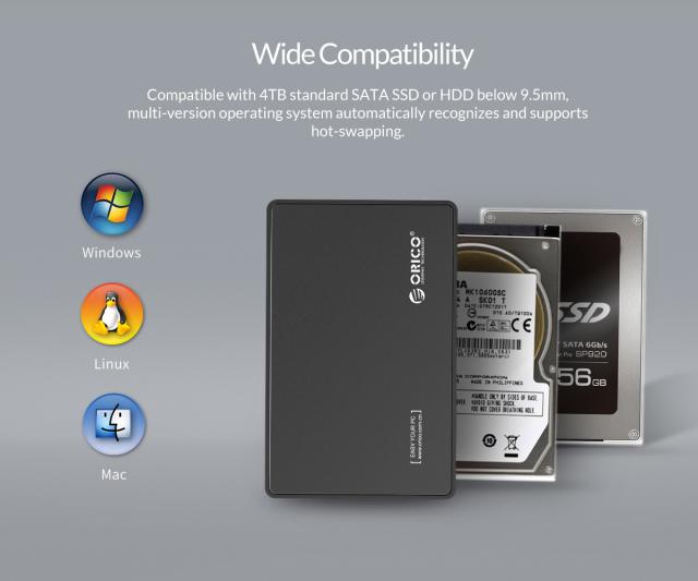 Кутия Orico, 2.5", SSD, HDD Storage - Case - 2.5 inch USB Type-C Gen2, UASP, black - 2588C3-G2-BK